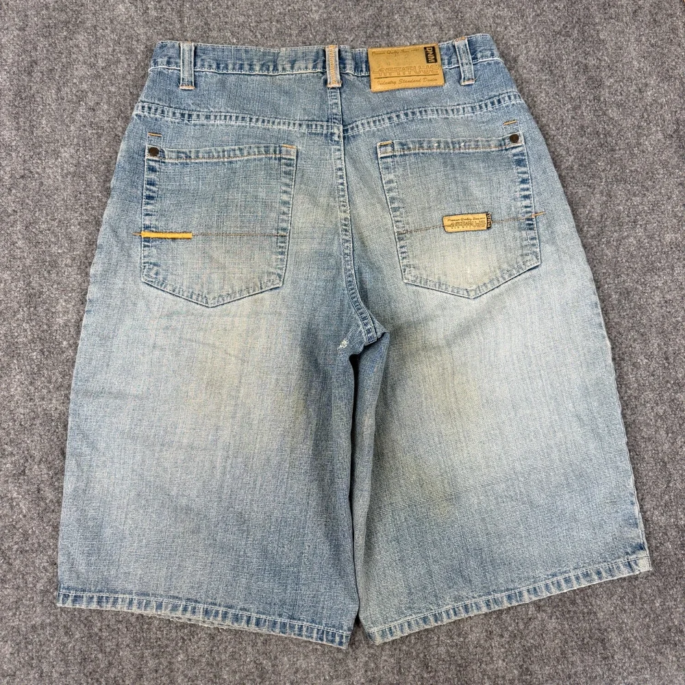 Attitude Mens Denim Jorts Shorts Size 34 Light Wash Baggy Skater Y2K Hip Hop